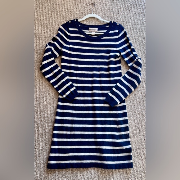 Banana Republic Navy Stripe Wool Cashmere Sweater Dress - Size M, Italian Fabric - Picture 1 of 5